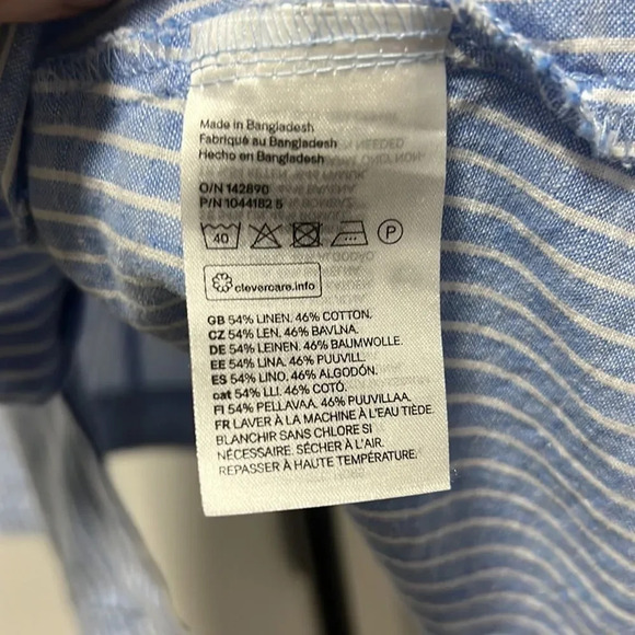 H&M Blue white striped linen blend long sleeve dress size S - Picture 8 of 8